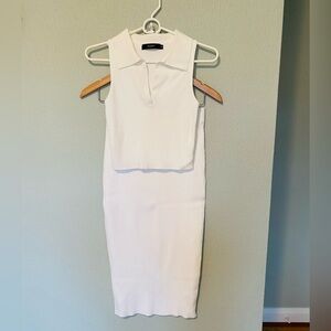 Cream Ribbed Knit Sleeveless Crop Top Bodycon Midi Skirt Set